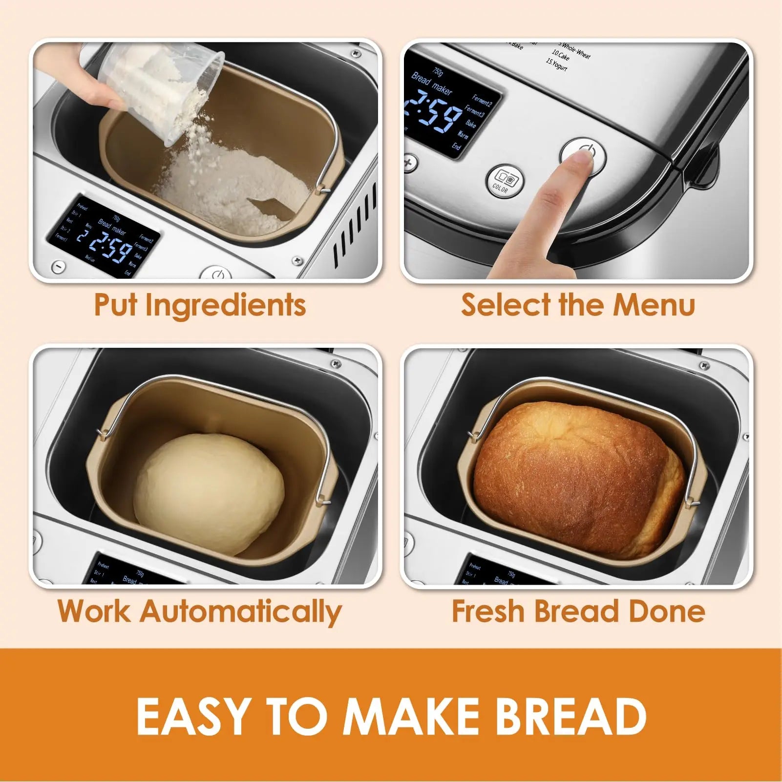 15 in 1 Stainless Steel Automatic Bread Maker